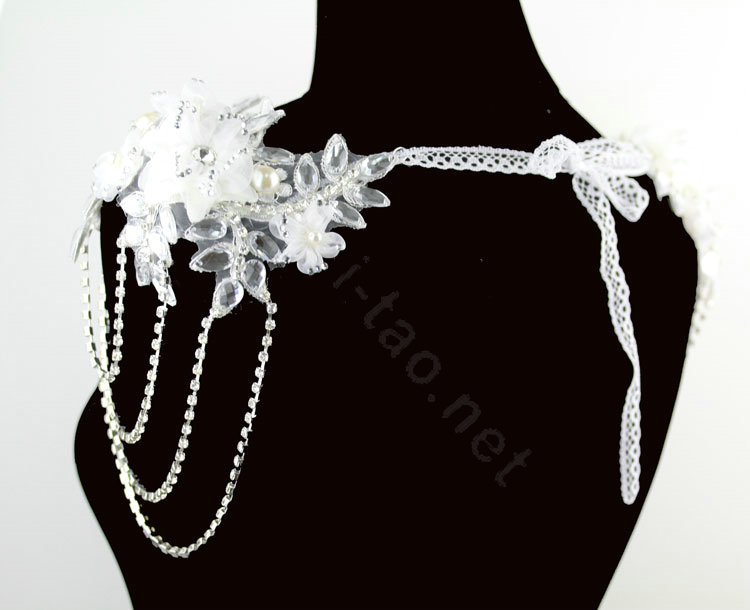 Luxury Crystal  Handmade Lace Flower Wedding Bridal Shoulder Chain Strap Shawl Necklace jewelry
