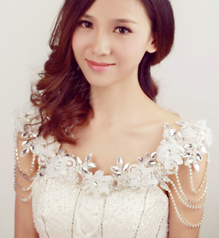 Luxury Crystal  Handmade Lace Flower Wedding Bridal Shoulder Chain Strap Shawl Necklace jewelry
