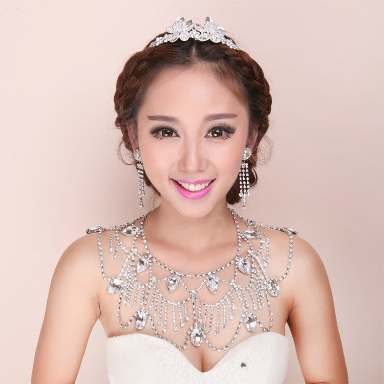 Luxury Crystal  Raindrop Tassel Wedding Bridal Shoulder Chain Strap Shawl Necklace jewelry