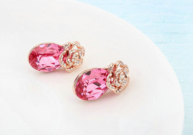 Pretty Swarovskii Crystal Rose Rhinestone Flower Stud Earring Women Fashion Jewelry