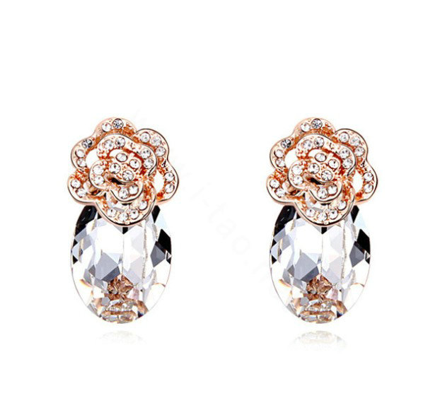 Pretty Swarovskii Crystal White Rhinestone Flower Stud Earring Women Fashion Jewelry
