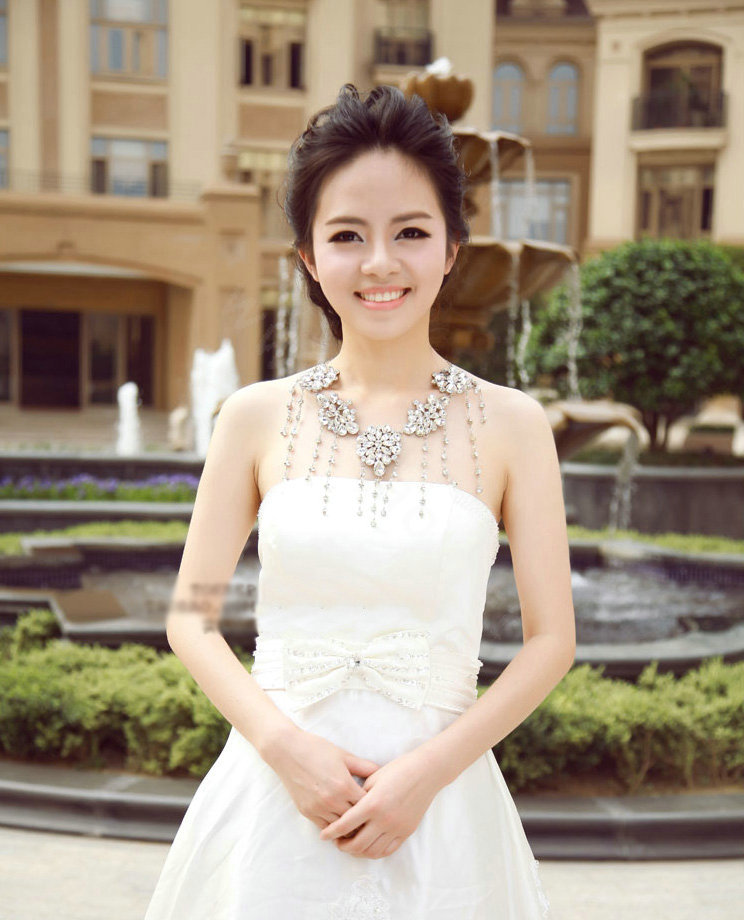 Unique Luxury Flower Crystal Tassel Wedding Bridal Shoulder Chain Strap Shawl Necklace jewelry