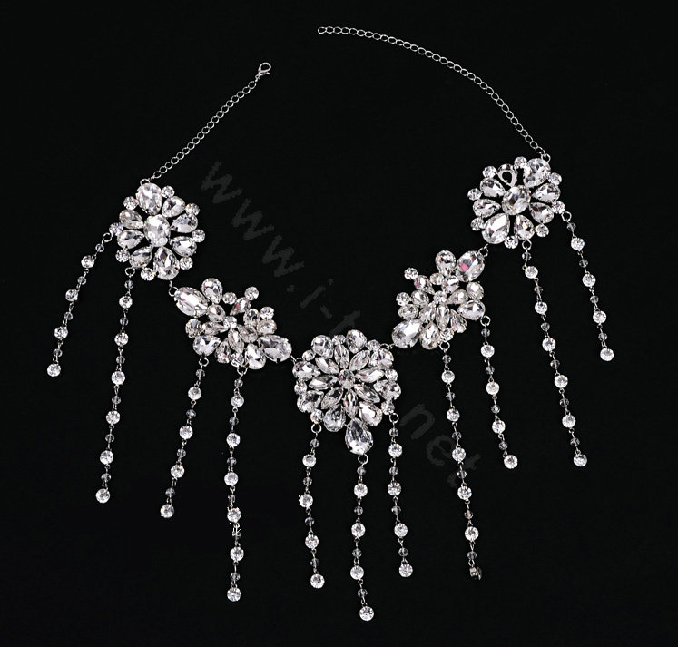 Unique Luxury Flower Crystal Tassel Wedding Bridal Shoulder Chain Strap Shawl Necklace jewelry