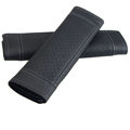High Quality Real Genuine Leather Automobile Seat Safety Belt Covers Car Decoration 2pcs - Black