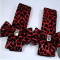 Rose Bowknot Leopard Print PU Leather Automobile Seat Safety Belt Covers Car Decoration 2pcs - Rose