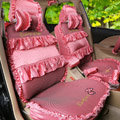Fashion Bowknot Polka Dot Ice Silk Bud Silk Universal Auto Car Seat Cover Sandwich 26pcs Sets - Pink
