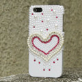 Bling Heart Crystal Cases Rhinestone Pearls Covers for iPhone 6 Plus - White