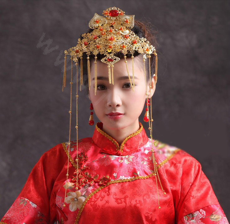 Elegant Bride Chinese style Costume Tassel Phoenix Coronet Cheongsam Wedding jewelry Bridal Hair Accessories