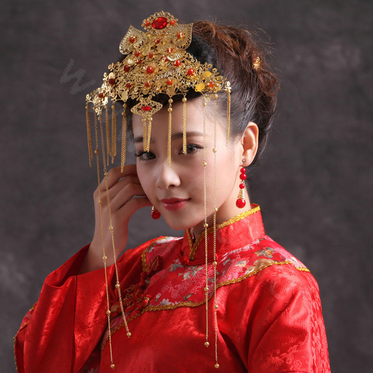 Elegant Bride Chinese style Costume Tassel Phoenix Coronet Cheongsam Wedding jewelry Bridal Hair Accessories