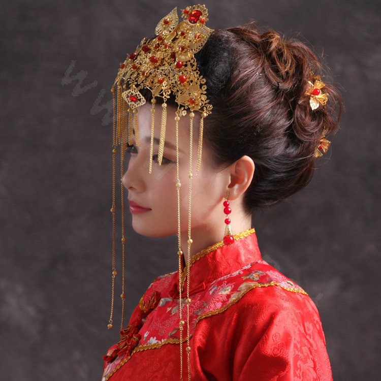 Elegant Bride Chinese style Costume Tassel Phoenix Coronet Cheongsam Wedding jewelry Bridal Hair Accessories