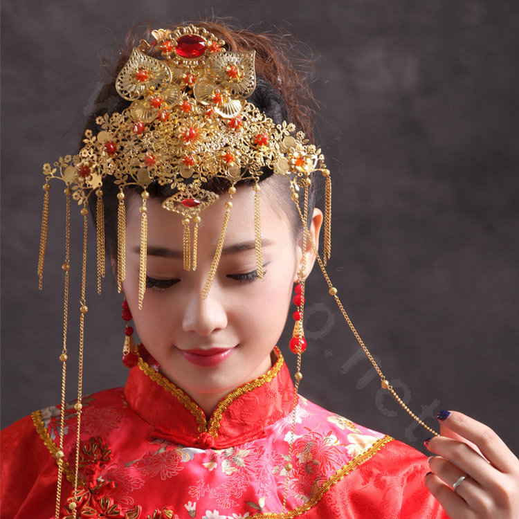 Elegant Bride Chinese style Costume Tassel Phoenix Coronet Cheongsam Wedding jewelry Bridal Hair Accessories