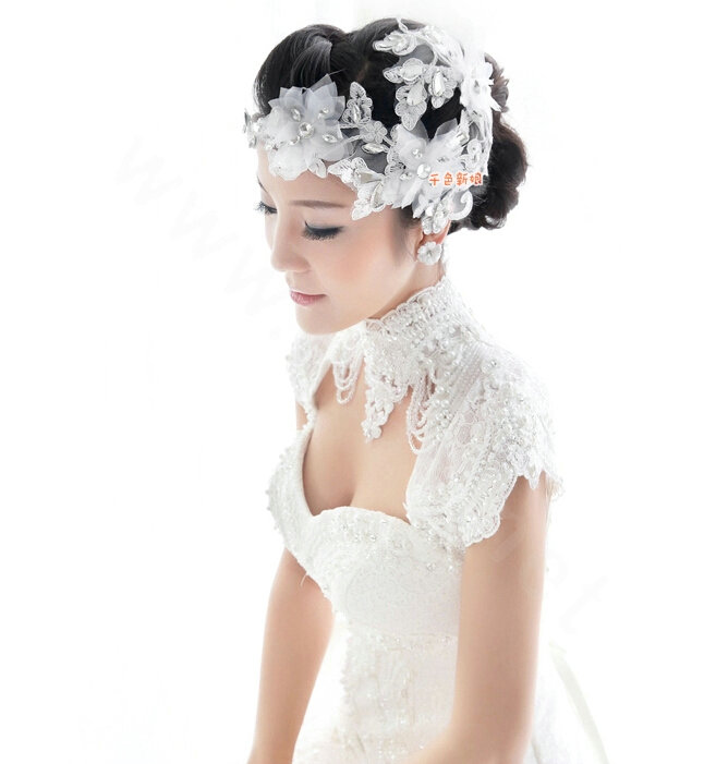 Elegant Rhinestone Lace Flower Hairwear Wedding Bride Headband Bridal Hair Accessories