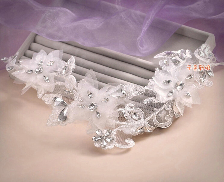 Elegant Rhinestone Lace Flower Hairwear Wedding Bride Headband Bridal Hair Accessories