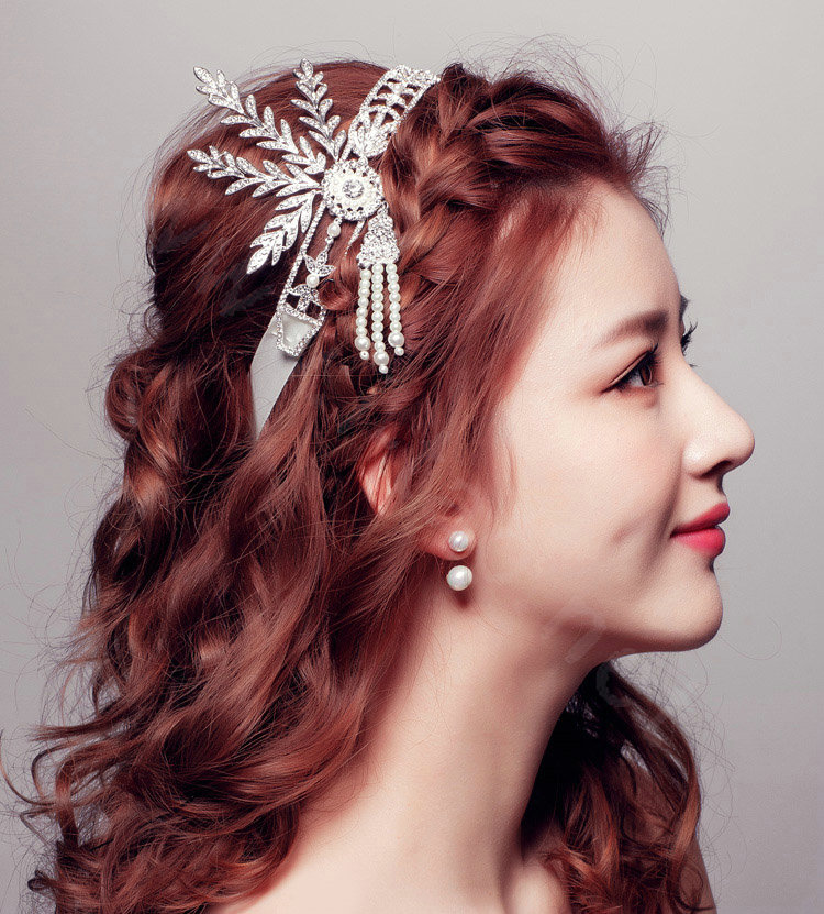 Luxury Crystal Pearl Bridal Hairwear Jewelry Wedding Dress Bride Headband Hair Ribbon Accessories