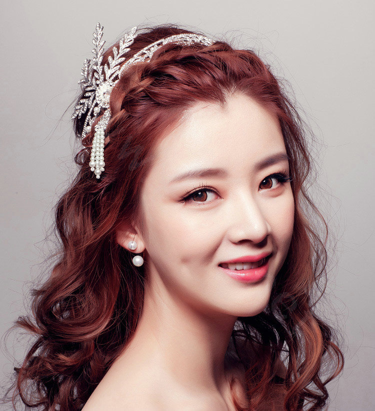 Luxury Crystal Pearl Bridal Hairwear Jewelry Wedding Dress Bride Headband Hair Ribbon Accessories