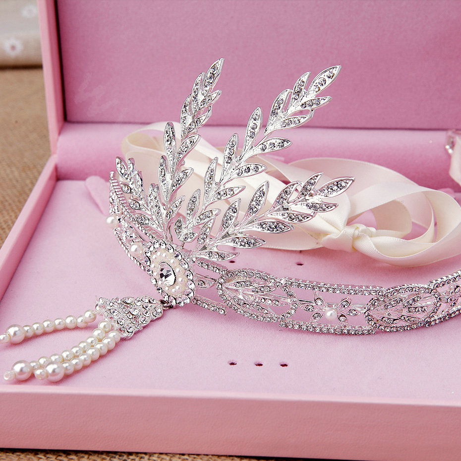 Luxury Crystal Pearl Bridal Hairwear Jewelry Wedding Dress Bride Headband Hair Ribbon Accessories