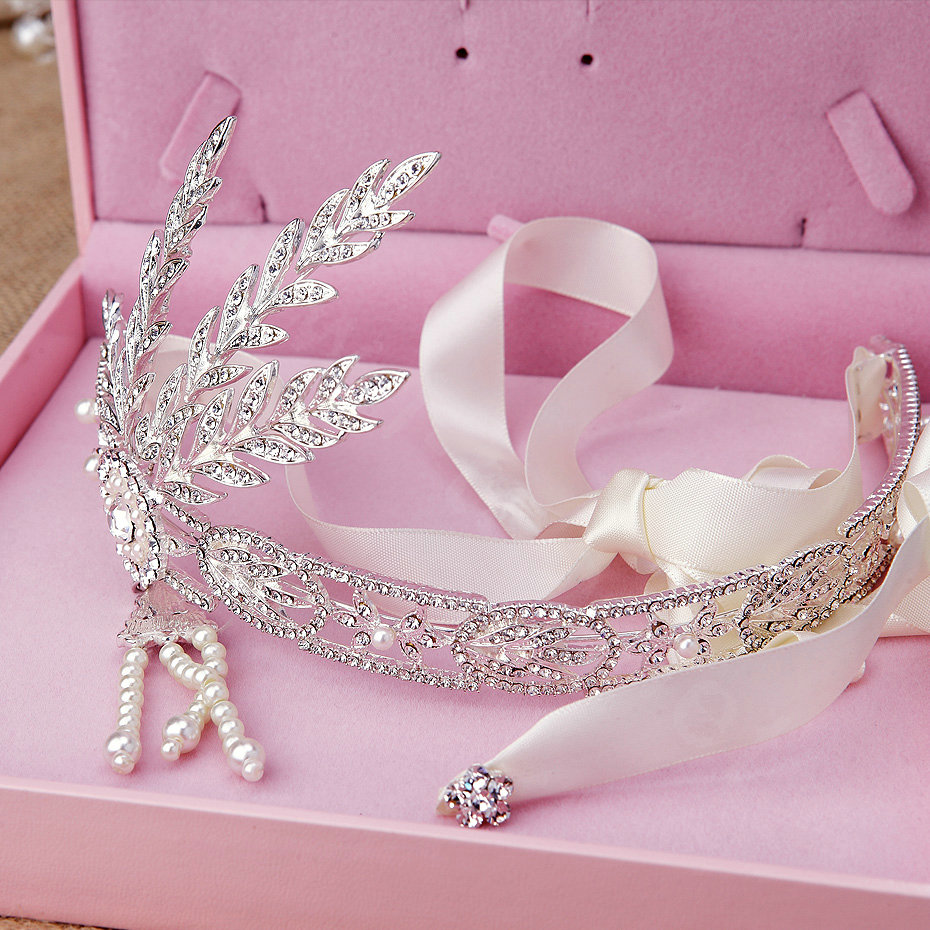 Luxury Crystal Pearl Bridal Hairwear Jewelry Wedding Dress Bride Headband Hair Ribbon Accessories