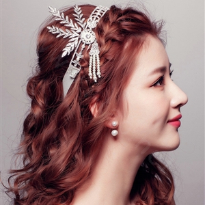 Luxury Crystal Pearl Bridal Hairwear Jewelry Wedding Dress Bride Headband Hair Ribbon Accessories