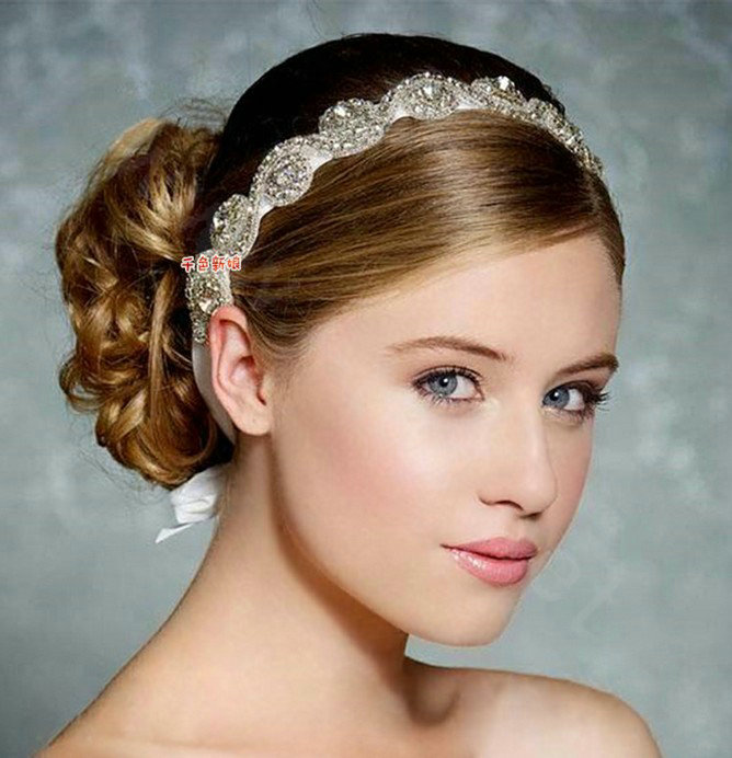 Luxury Rhinestone Lace Hairwear Ribbon Wedding Bride Headband Bridal Hair Accessories