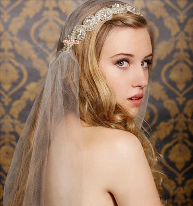 Luxury Rhinestone Lace Hairwear Ribbon Wedding Bride Headband Bridal Hair Accessories