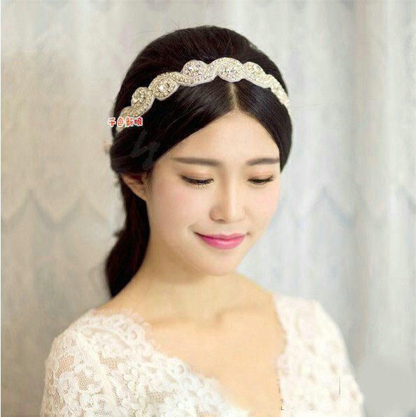 Luxury Rhinestone Lace Hairwear Ribbon Wedding Bride Headband Bridal Hair Accessories