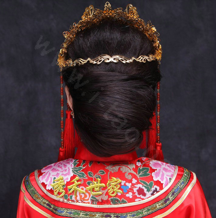 New Luxury Costume Bride Chinese style Gold Tassel Wedding jewelry Bridal Cheongsam Hair Accessories