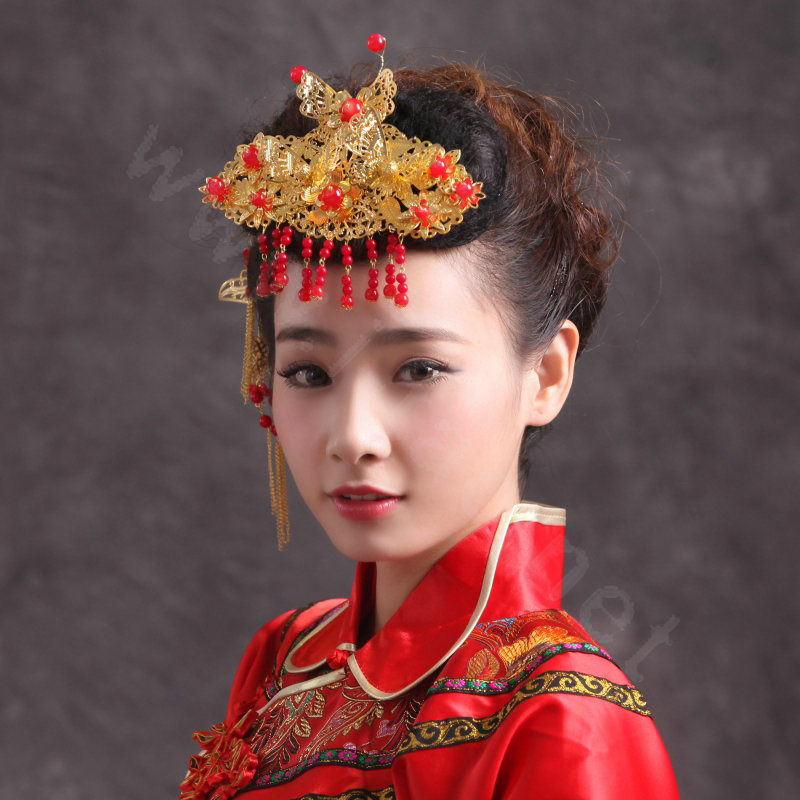 Simple Bride Chinese style Costume Tassel Phoenix Coronet Cheongsam Wedding jewelry Bridal Hair Accessories