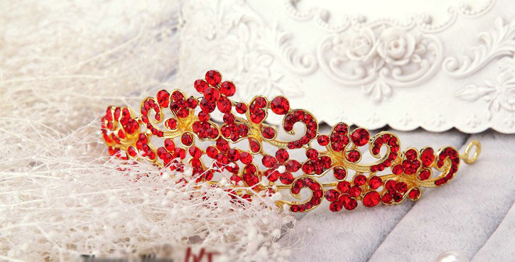 Unique New Red Flower Crystal Bridal Crown Hairwear Vintage Wedding Bride Headband Hair Accessories