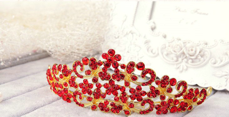 Unique New Red Flower Crystal Bridal Crown Hairwear Vintage Wedding Bride Headband Hair Accessories