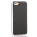 High Quality Aluminum Bumper Frame Covers Real Leather Back Shell for iPhone 6S - Black