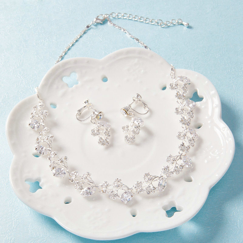 Classic Simple Wedding Jewelry Sets Crystal Flower Vine Tiara & Earrings & Bridal Zircon Necklace