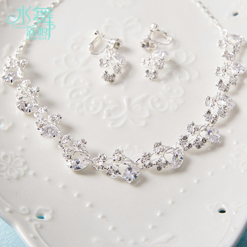 Classic Simple Wedding Jewelry Sets Crystal Flower Vine Tiara & Earrings & Bridal Zircon Necklace