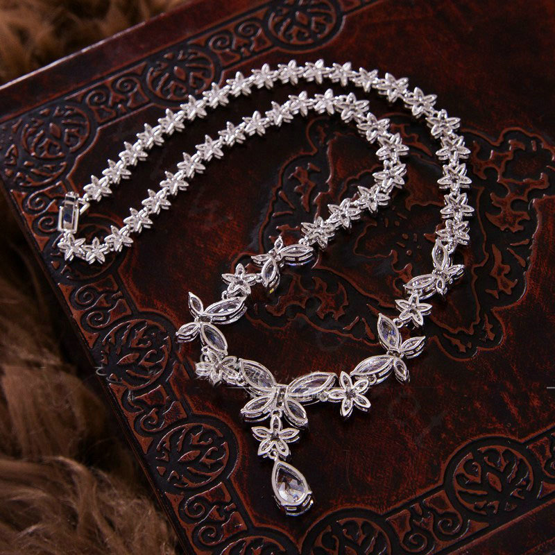 Luxury Classic Banquet Wedding Jewelry Sets Butterfly Flower Earrings & Bridal AAA+ Zircon Statement Necklace