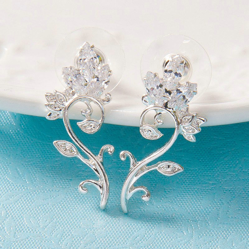 Luxury Classic Wedding Jewelry Sets Crystal Flower Vine Tiara & Earrings & Bridal Zircon Necklace