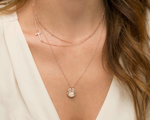 Fashion Personality Women Gold-plated Multi layer Metal Cross Sequins Necklace Clavicle Chain
