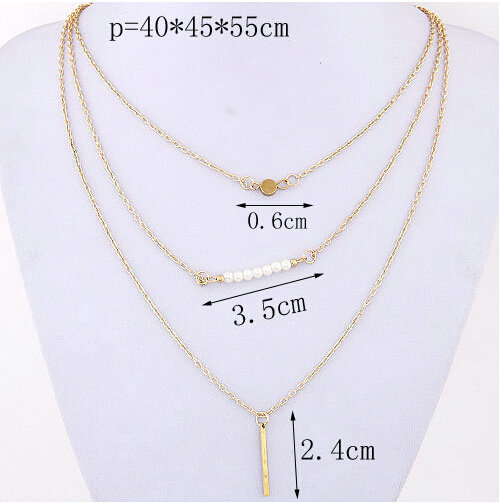 Hot sale Woman Simple Gold Plated Alloy Pendant Three Layers Pearl Clavicle Chain Necklace