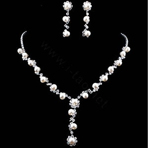 Vintage Wedding Bridal Jewelry Alloy Pearl Rhinestone Floral Pendant Necklace Earrings Set