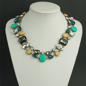 Women Fashionable Colorfull Water drops Rhinestone Square Crystal Gem Statement Necklace Clavicle Chain