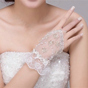 Fashion Pearl Rhinestone Lace Bridal Wristlet Wedding Dress Stage Beads Bracelet Chain Accessories