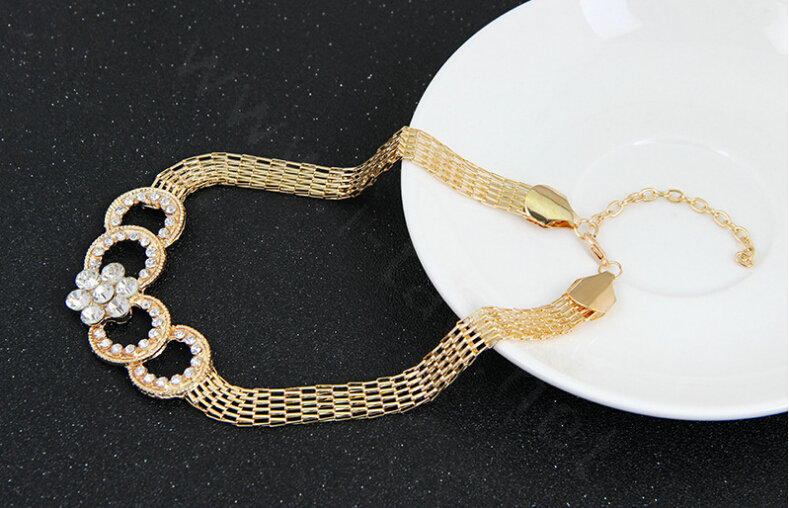 Fashion Flower Crystal Gold Plated Bridal Wedding Jewelry Sets Necklace Earrings Bracelet Ring 4pcs/set