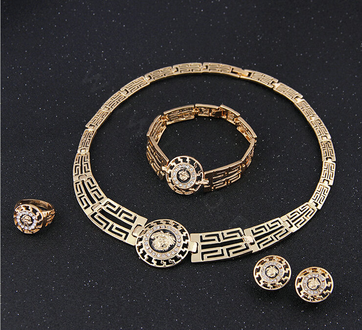 Noble Fashion Wedding Jewelry Sets Africa Lion Crystal Gold Plated Bridal Necklace Earrings Bracelet Ring 4pcs/set
