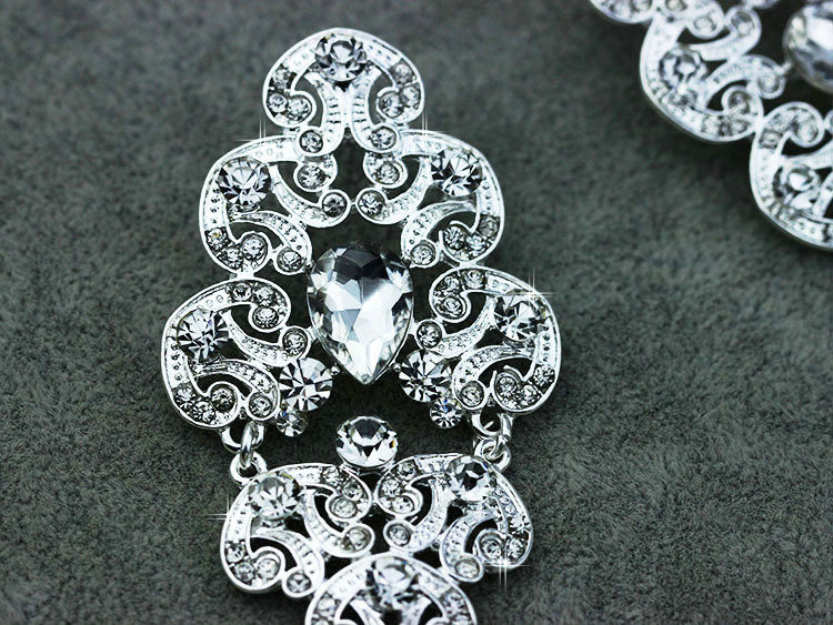 Pretty Top Quality Elegant Long Drop Earrings Silver Rhinestone Crystal Bridal Earrings for Women Fashion Jewelry