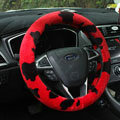 Calssic Fuzzy Milk Cow Print Winter Plush Car Steering Wheel Covers 15 inch 38CM - Red