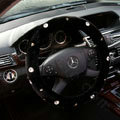 Calssic Rhinestone Winter Genuine Wool Auto Steering Wheel Covers 14 inch 36CM - Black
