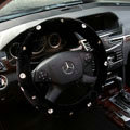 Calssic Rhinestone Winter Genuine Wool Auto Steering Wheel Covers 15 inch 38CM - Black