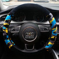 Calssic Winter Camo Plush Car Steering Wheel Covers 15 inch 38CM - Blue Black