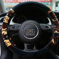 Calssic Winter Camo Plush Car Steering Wheel Covers 15 inch 38CM - Brown Black