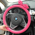 Cute Female Bowknot Suede Velvet Auto Steering Wheel Covers 15 inch 38CM - Rose