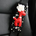 Cute Female Flower Deer Pearl Crystal Beaded Auto Seat Safety Belt Covers 2pcs - Black