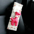 Cute Female Flower Deer Pearl Crystal Beaded Auto Seat Safety Belt Covers 2pcs - White